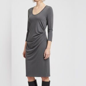 James Perse Ruched Heather Gray Stretch Cotton-Blend Jersey Midi Dress Size 4